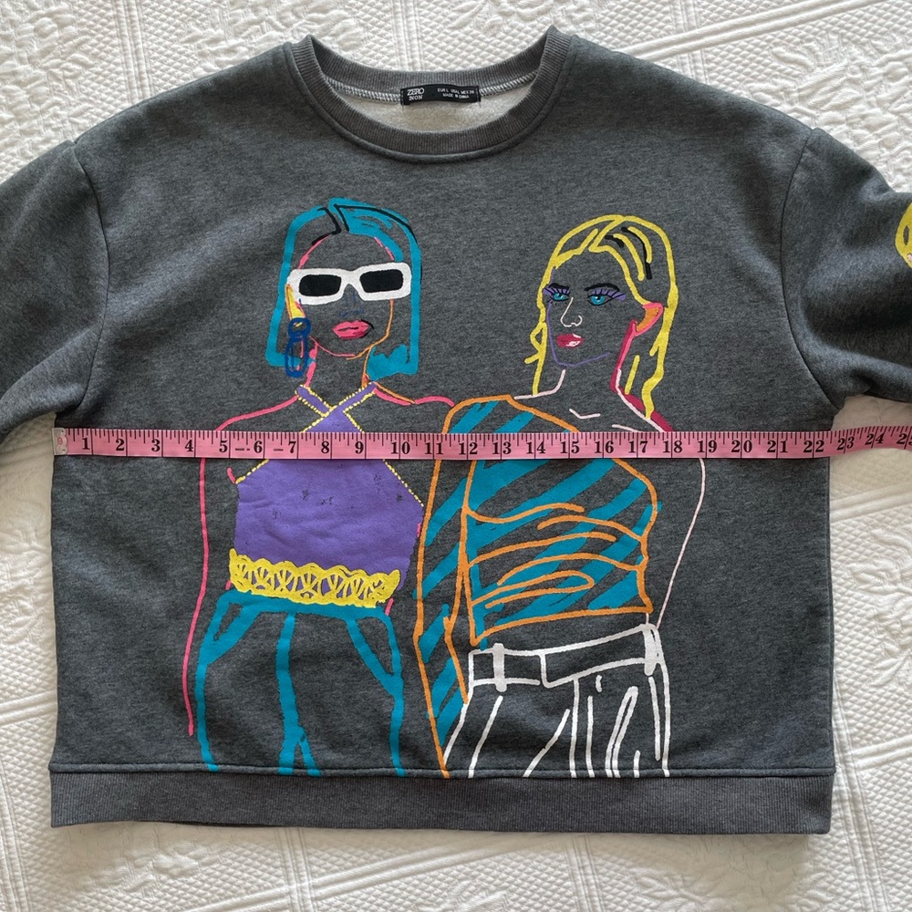 Zara Zero in On Graphic Girls Crewneck Sweatshirt Neon/Gray 80sVibe - Picture 11 of 14